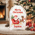 Personalizado lindo dibujo de Santa Claus copo de nieve bolsa de regalo de Navidad de cordón con el nombre Feliz Navidad Regalo para Niños Familia