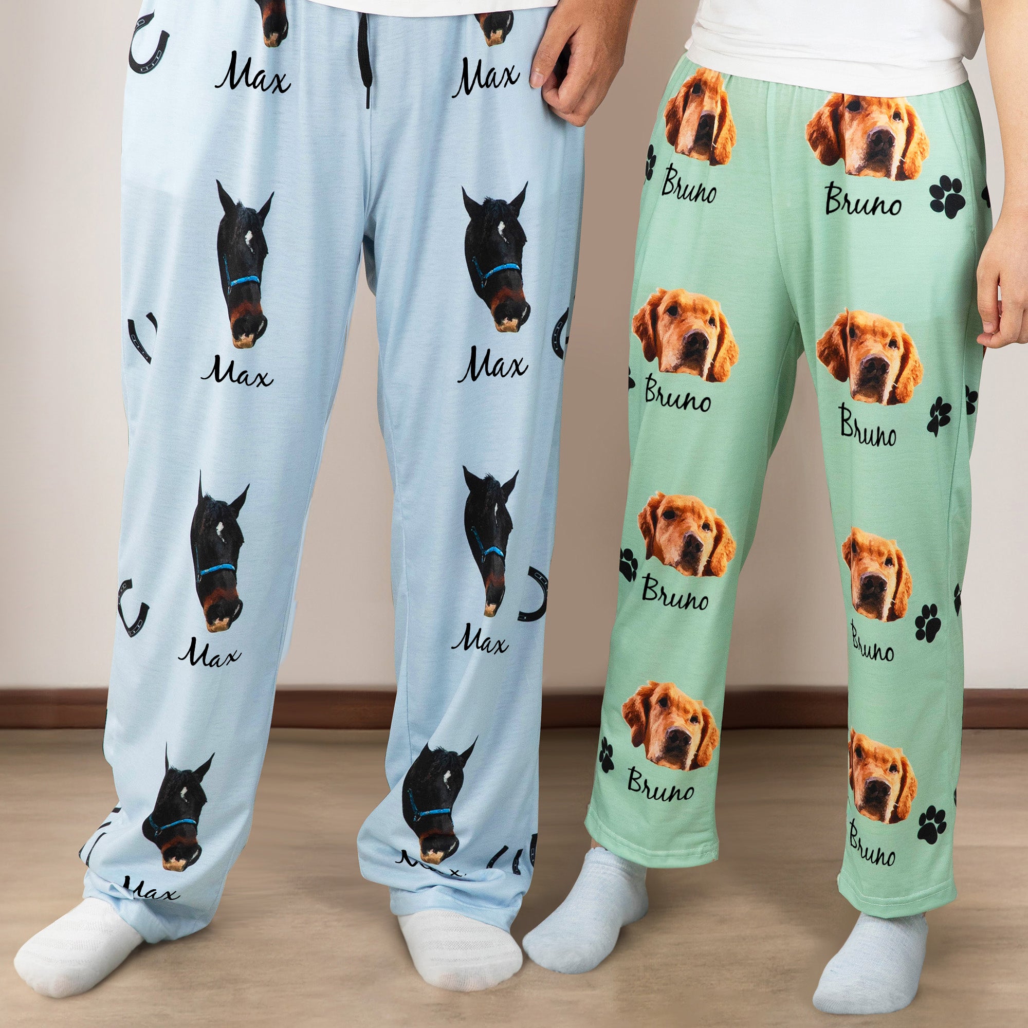 Pantalones de pijama personalizados con foto de mascota estampado multicolor y nombre regalo de cumpleaños para amantes de las mascotas y la familia