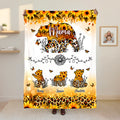 Manta blanda personalizada de mamá osa y 1-6 bebés ositos con nombres, leopardo, girasol y acuarela Decoración para el hogar Regalo del Día de la Madre para mamá abuela