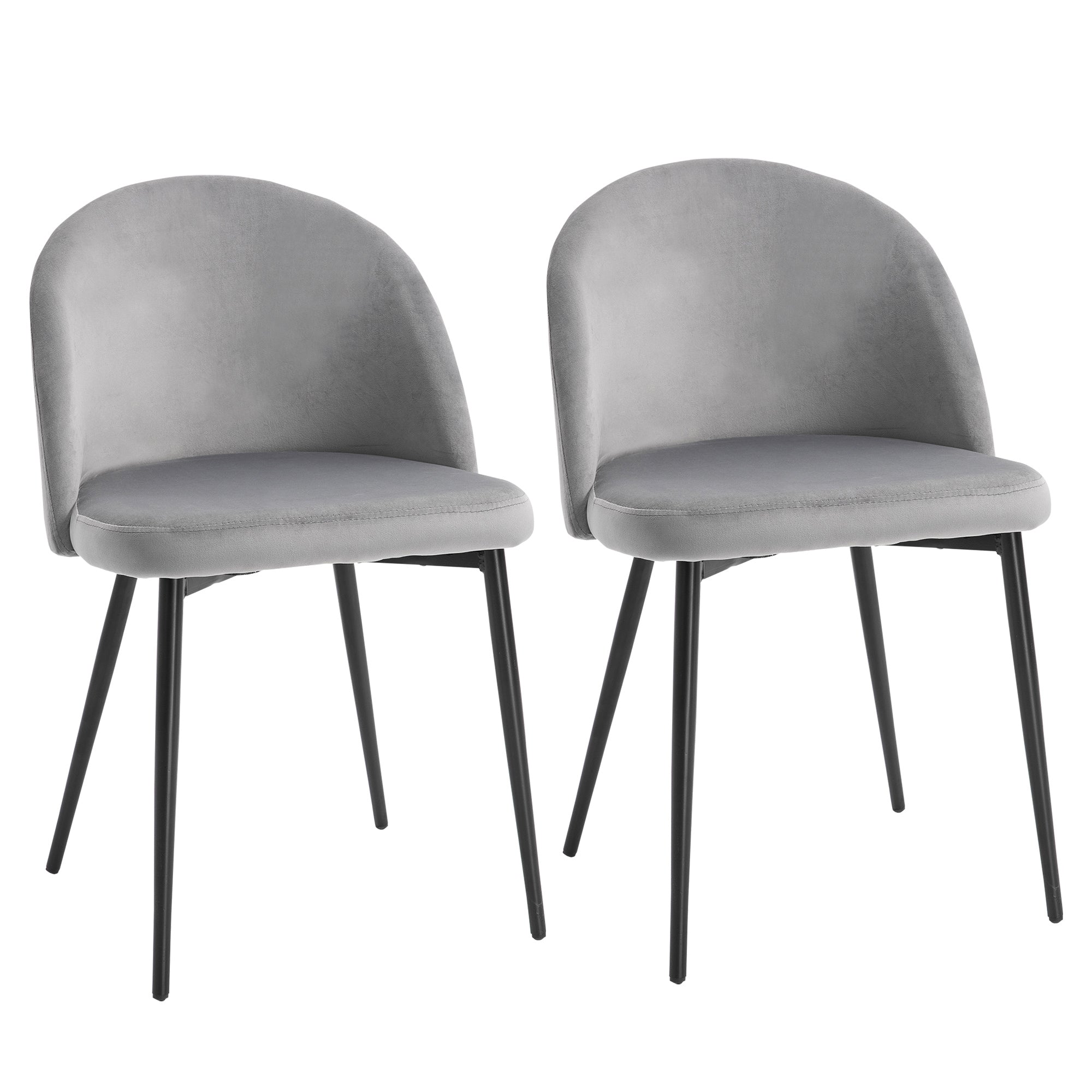 Set of 2 Mid-Back Velvet Dining Chairs for Dining Room, Grey