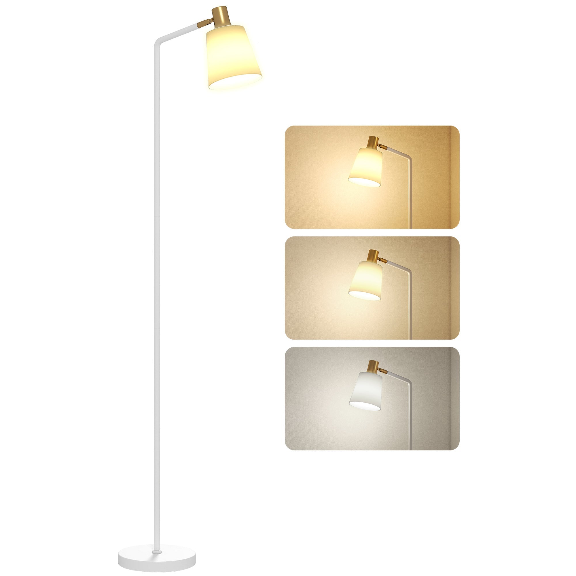 Modern Floor Lamp with 350° Rotatable Head & 3-Color Temperature for Living Room or Office, White