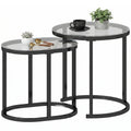 Modern Nesting Coffee Table Set of 2 with Steel Frame & Tempered Glass Tops, Black