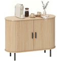 39.4" Sideboard with Curved Tambour Doors, Shelves & Side Slots, Natural Wood