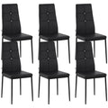 Set of 6 Faux Leather Dining Chairs with Crystal Tufting, Black