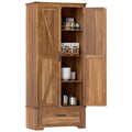 72" Farmhouse Kitchen Pantry Cabinet with Adjustable Shelves & Drawer, Brown