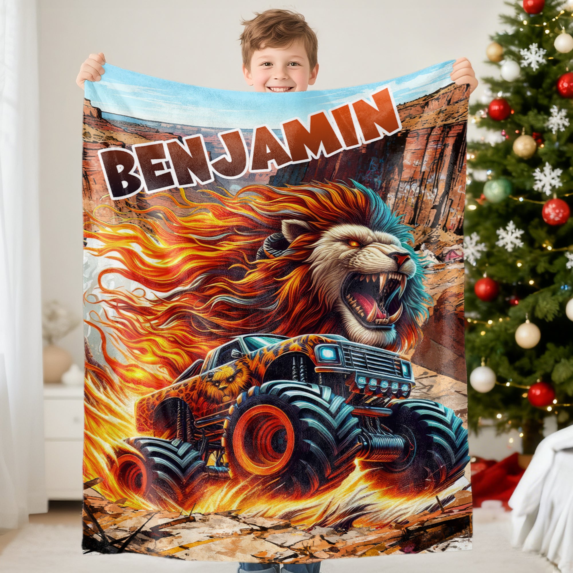 Manta blanda personalizada con nombre Monster Cheetah Lion Dinosaur Truck Birthday Gift for Boys Kids Babies Truck Lovers