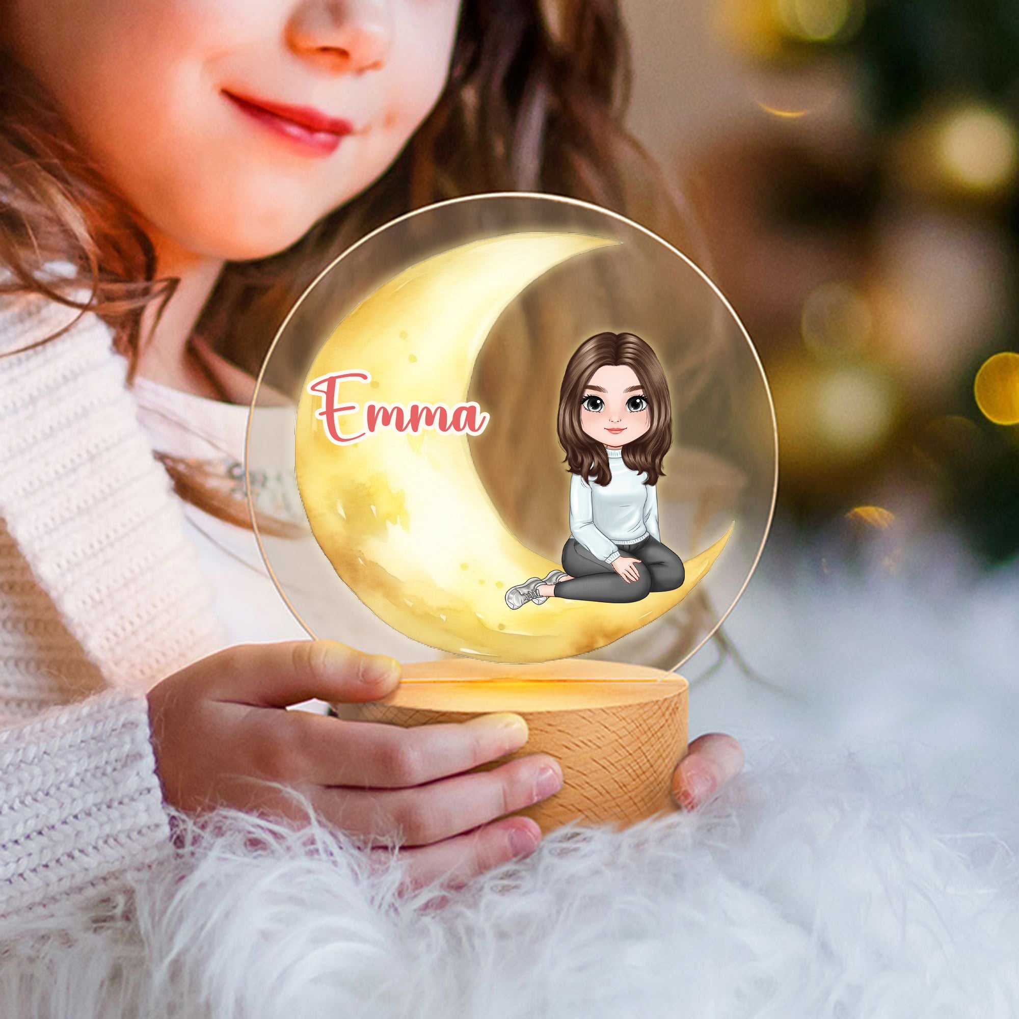 Luz nocturna LED personalizada con el nombre y base de madera Decoración de la habitación Regalo de inauguración de la casa para la familia