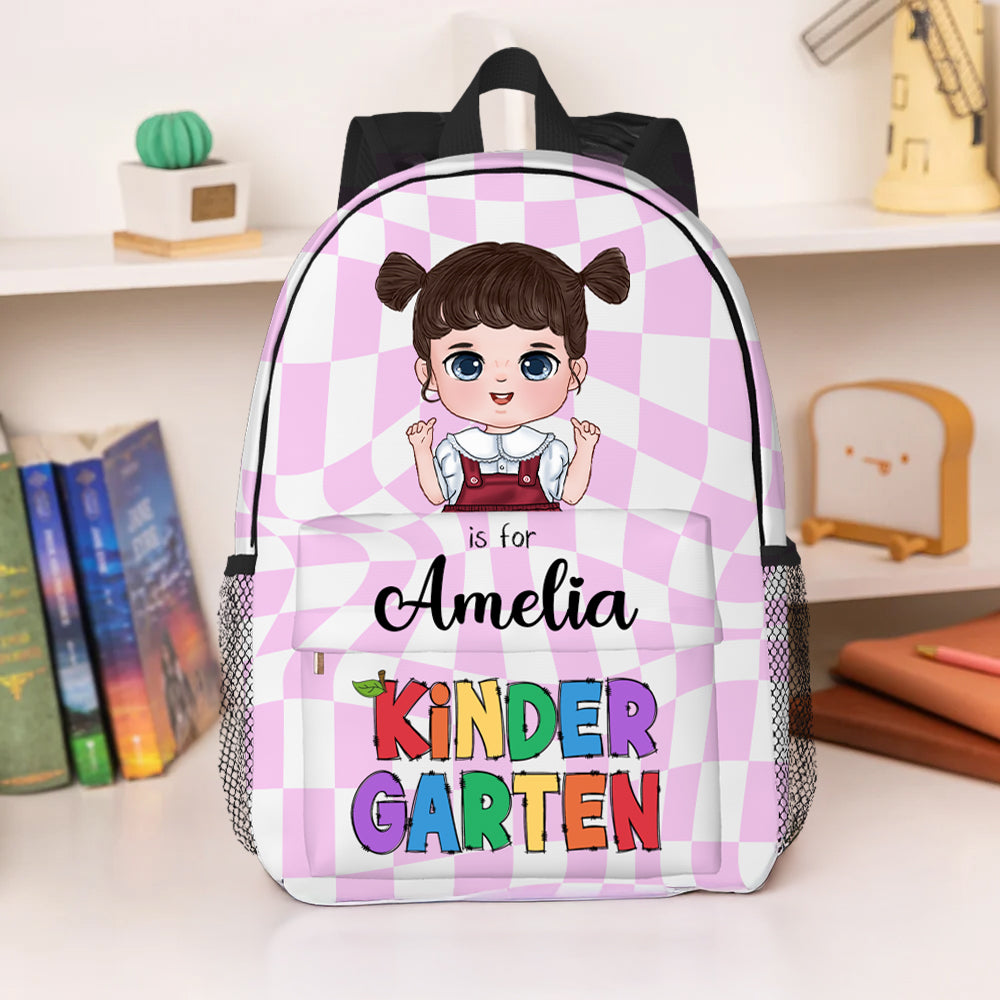 Mochila personalizada con nombre de niño niña de dibujos animados a cuadros con cremalleras duraderas y bolsillos laterales Regalo de cumpleaños de vuelta al cole para niños