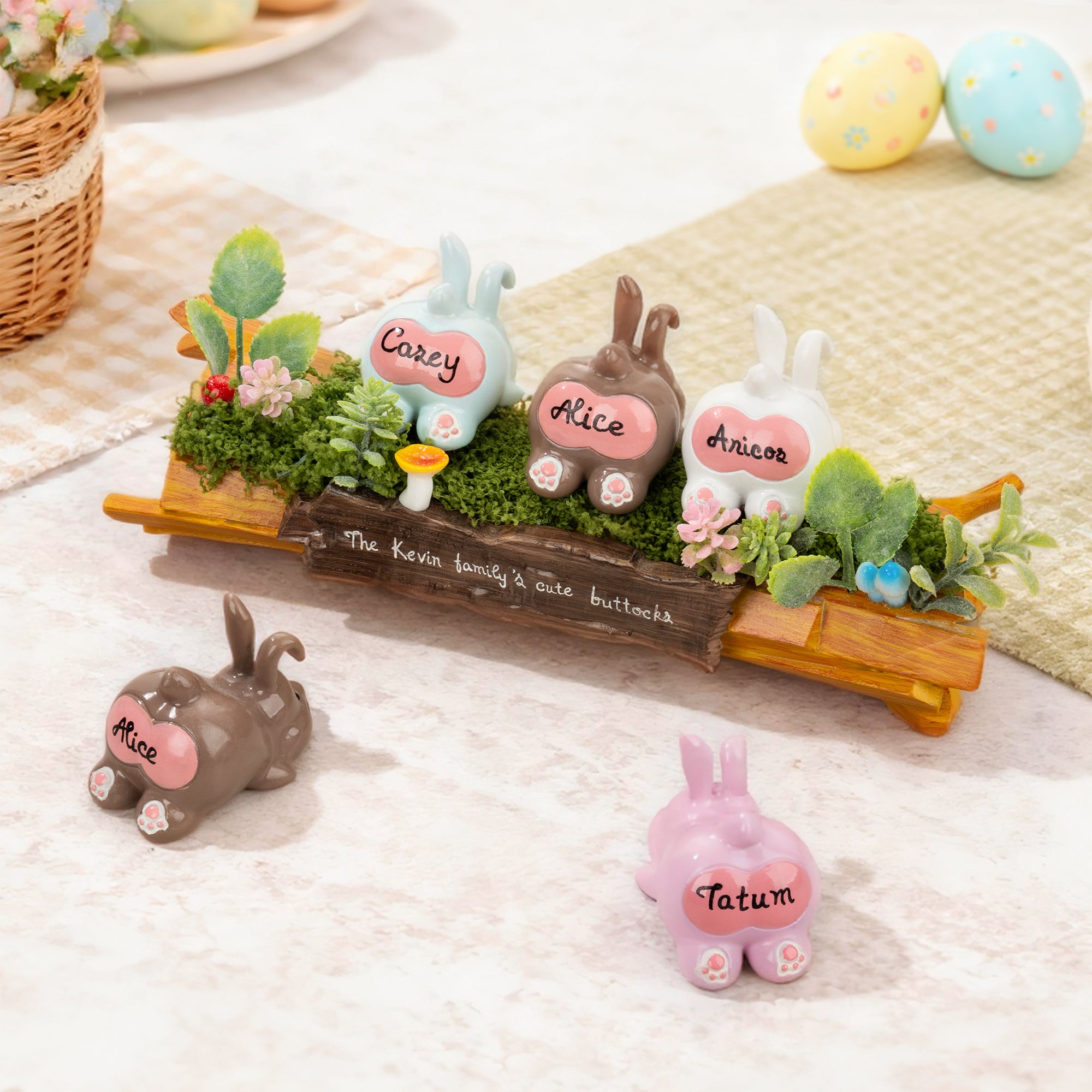 Personalizado lindo conejito de la familia Árbol tocón Figuritas con 2-8 nombres y texto Decoración para el hogar de vacaciones de Navidad de regalo para la familia abuela abuelo