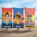 Toalla de playa de gran tamaño de secado rápido con nombre Personalizada Retro Sunset Cartoon Character Regalo de cumpleaños para familiares y amigos
