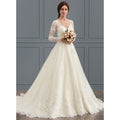 Bridal Wedding Dress White Long Sleeve Long Illusion Ball-Gown Princess