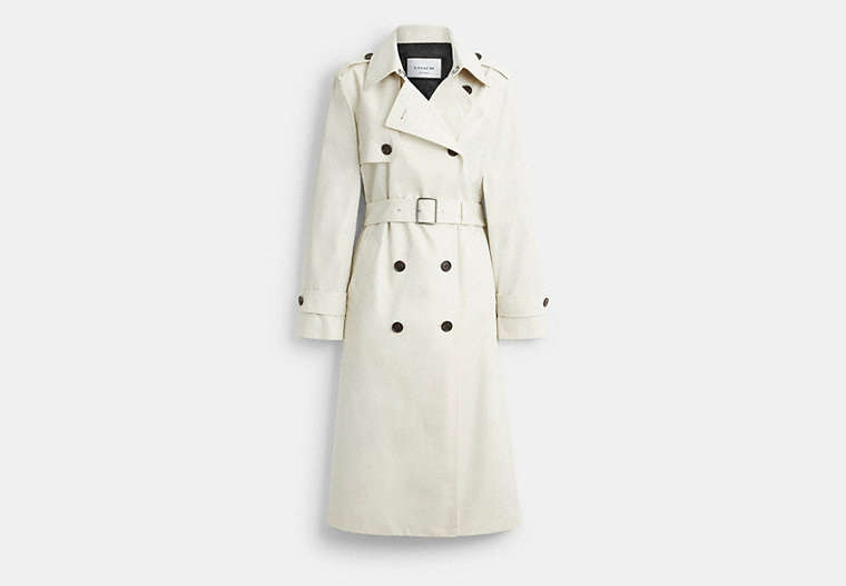 COACH® Women's Gabardina larga en Beige, Talla Mediano | Coton