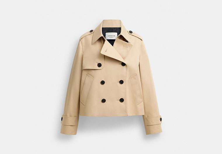 COACH® Women's Gabardina corta en Beige, Talla Mediano | Autre