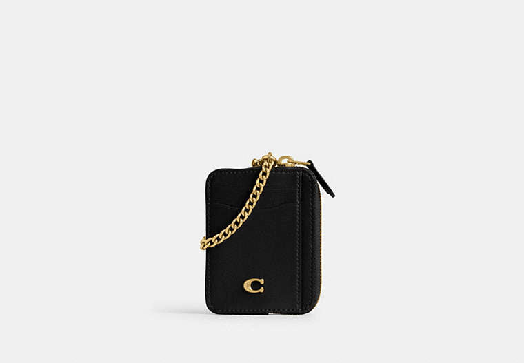 COACH® Women's Tarjetero básico con cadena en Negro | Cuir