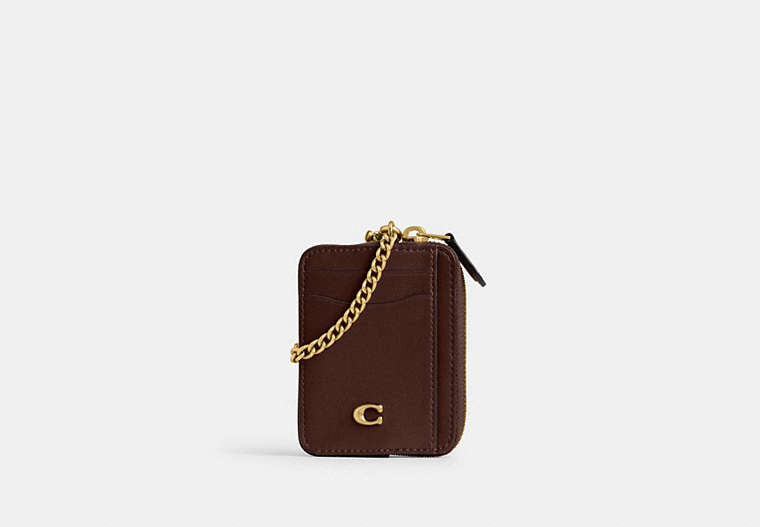 COACH® Women's Tarjetero básico con cadena en Castaño | Cuir