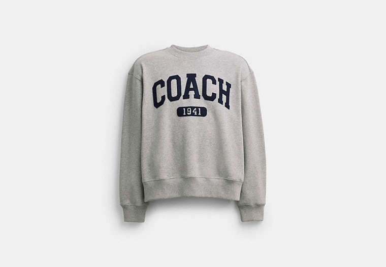 COACH® Women's Sudadera de cuello Rojoondo deportiva tipo Boyfriend de firma en Gris, Talla Mediano