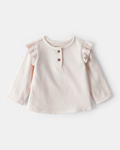 Camiseta rosa jaspeada con volados