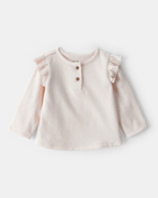 Camiseta rosa jaspeada con volados