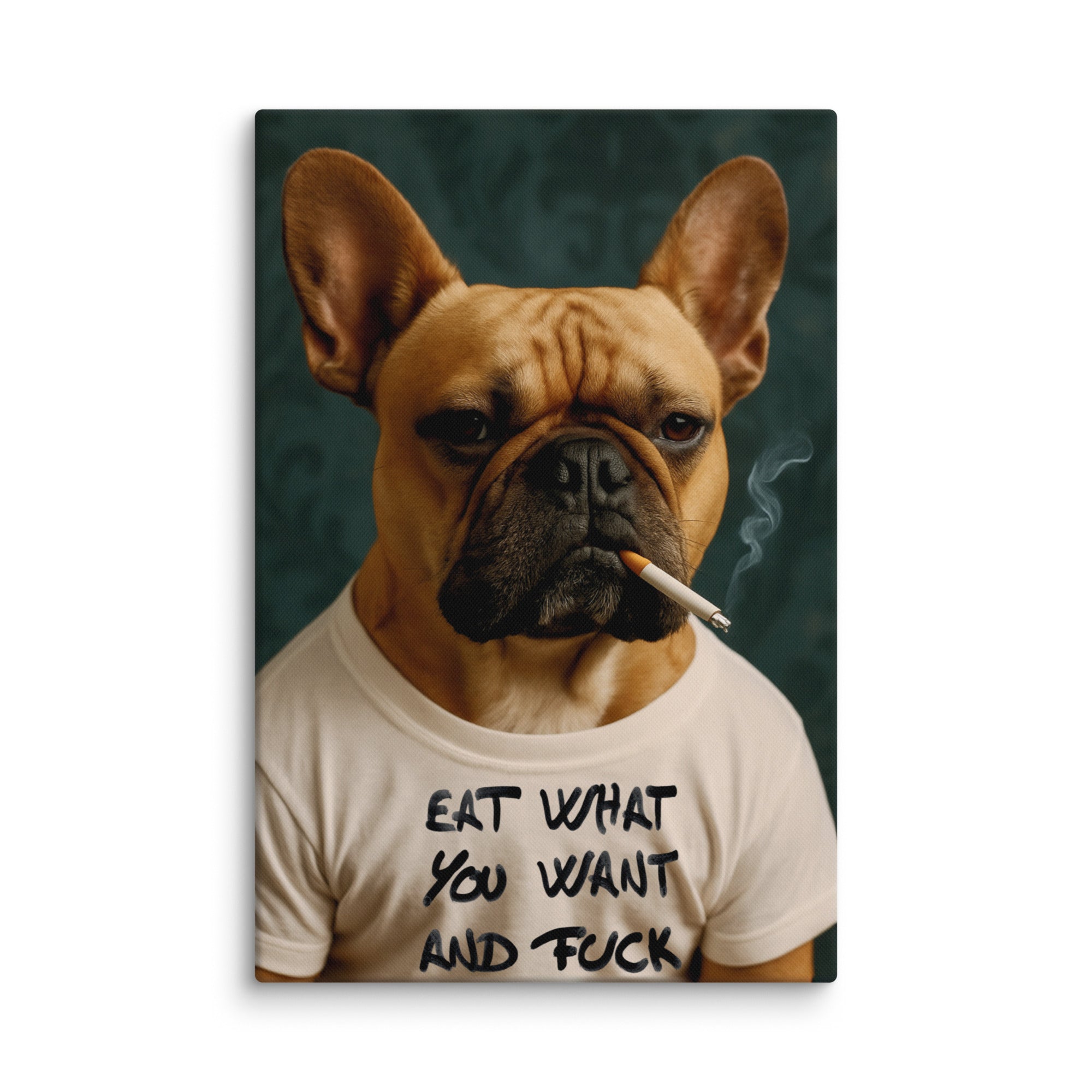 ArtZ® Frenchie With An Attitude Painting - White T-Shirt / 12 inch by 16 inch (30x40cm)