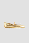 Gianvito Rossi Metallic Leather Mary-Jane Flat — Gold