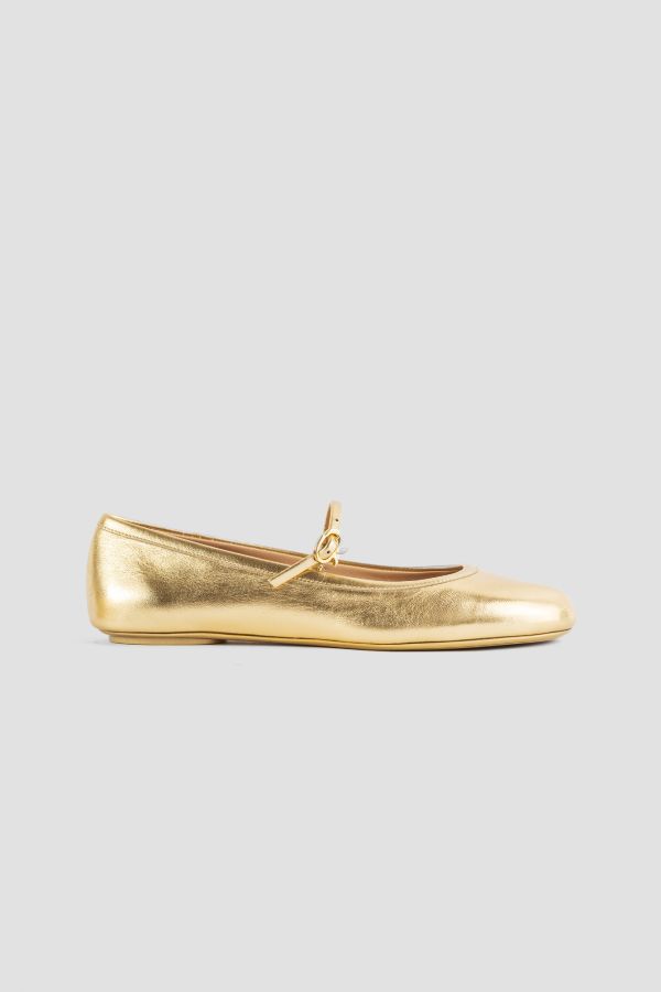 Gianvito Rossi Metallic Leather Mary-Jane Flat — Gold