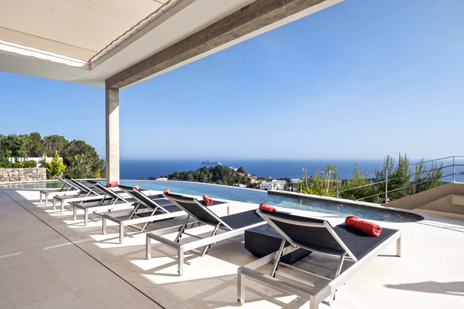 Hillside Contemporary Style Ibiza Villa with Panoramic Views of the Island near Cala Roja Cove and Talamanca Beach in Ibiza Town
