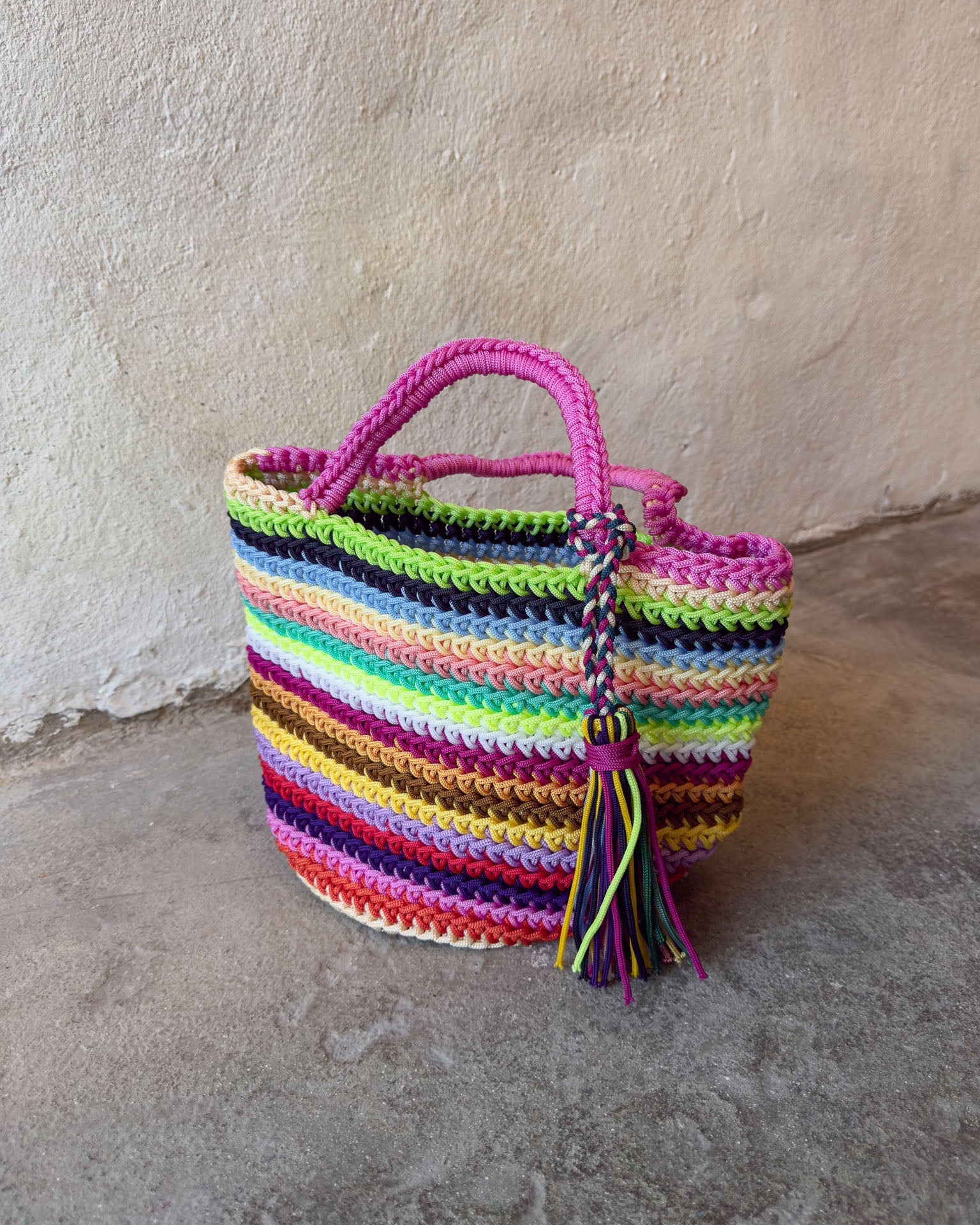 Bolso crochet de colores  base redonda M