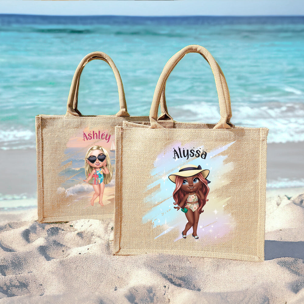 Bolsa de yute grande personalizada con nombre Accesorios de vacaciones en la playa Regalo de cumpleaños para niñas Mujeres