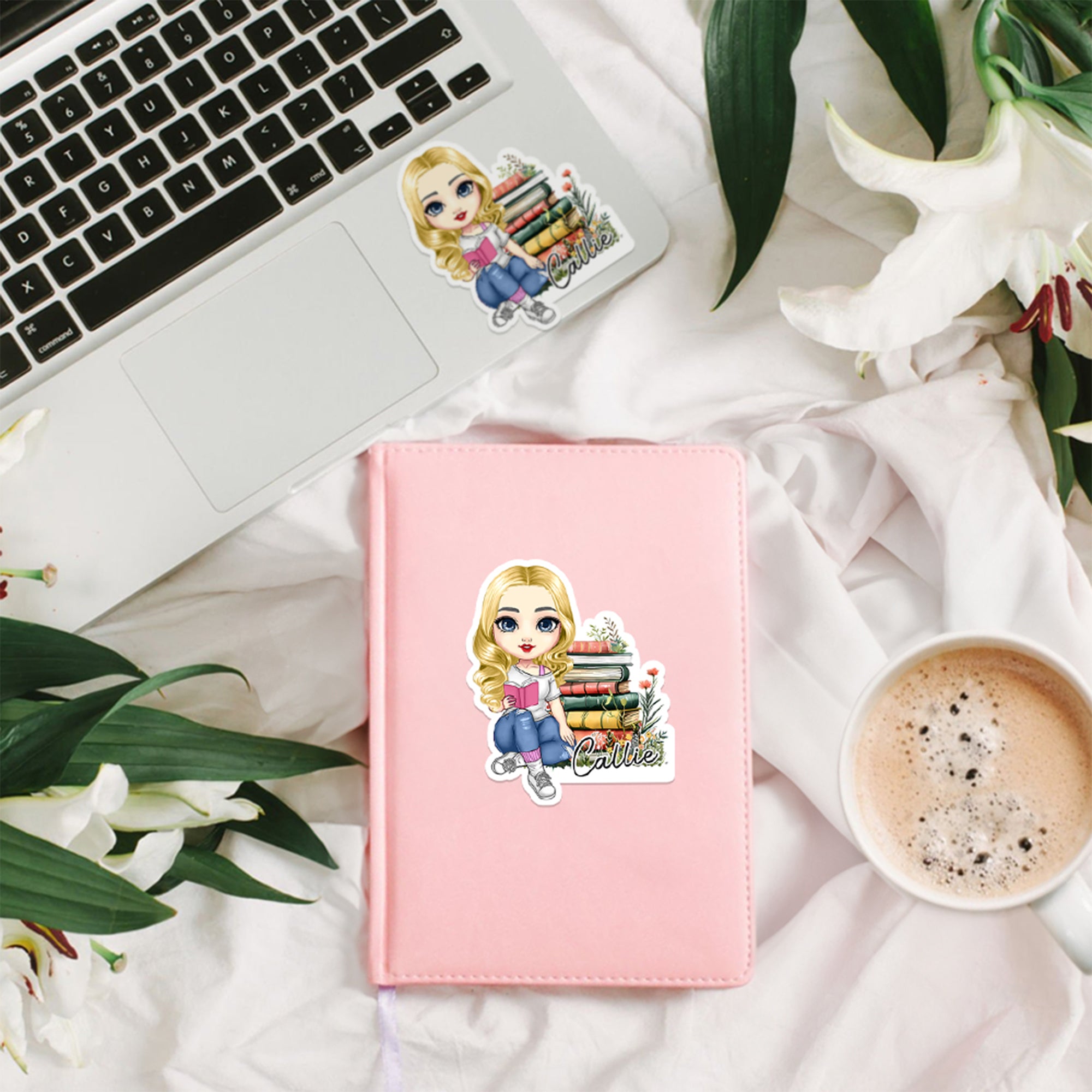 Libro personalizado de flores de dibujos animados personaje impermeable pegatinas con nombre de vuelta a la escuela regalo de cumpleaños para los amantes de los libros