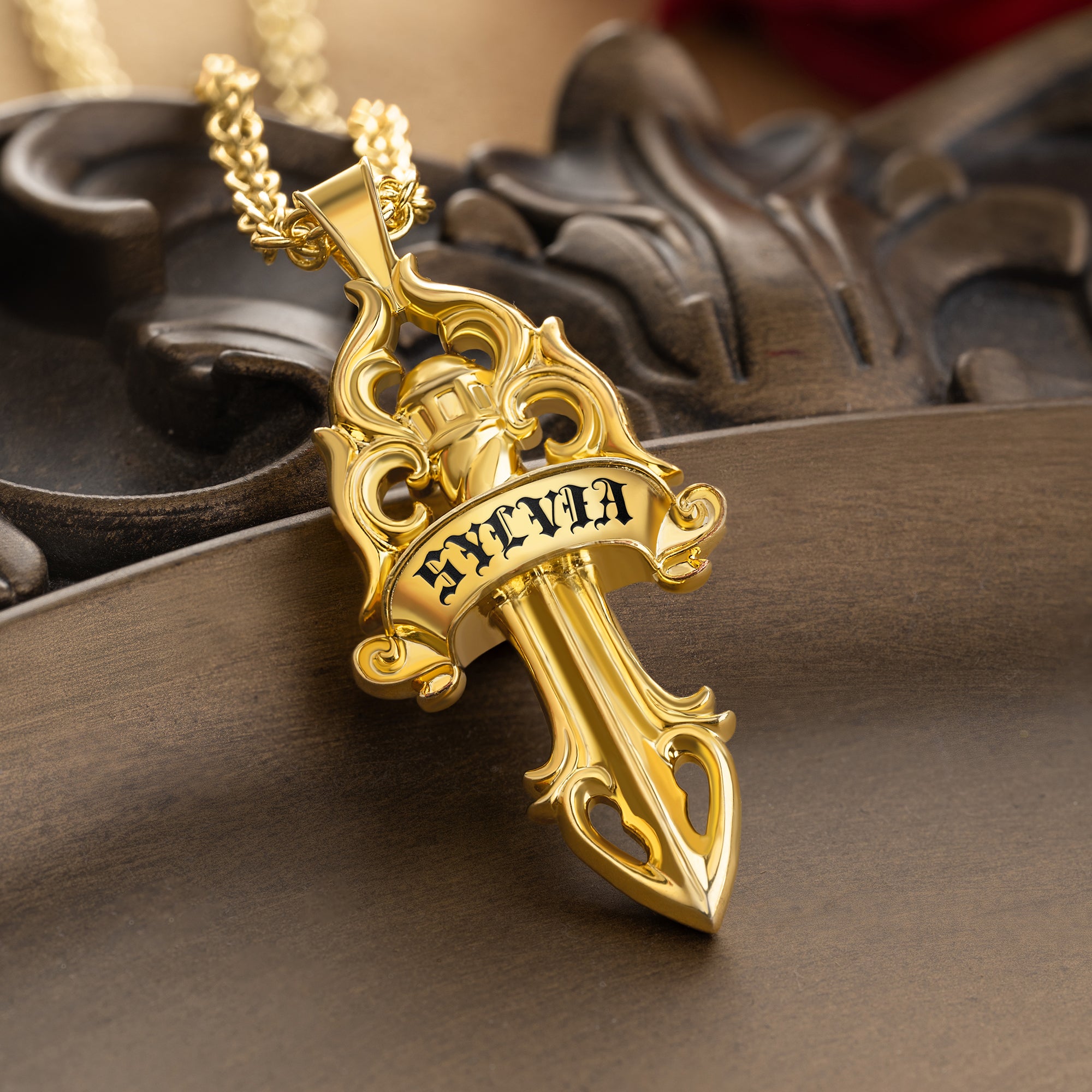 Personalizada Rose Dagas Scrolls Zircon Collar con Nombre Vintage Estética Joyería Regalo de cumpleaños para los amantes del estilo medieval gótico niñas