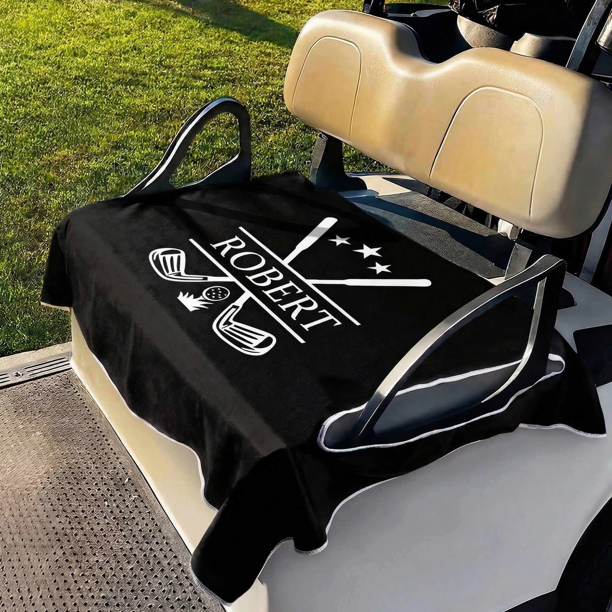 Funda de asiento de carrito de golf personalizada multicolor con nombre e inicial Accesorios para campos de golf Regalo de cumpleaños para amantes del golf Golfistas Clubs de campo