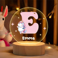 Lámpara de noche LED con iniciales de animales de dibujos animados personalizada con nombre y base de madera Decoración de habitación infantil Regalo de cumpleaños Baby Shower para niños