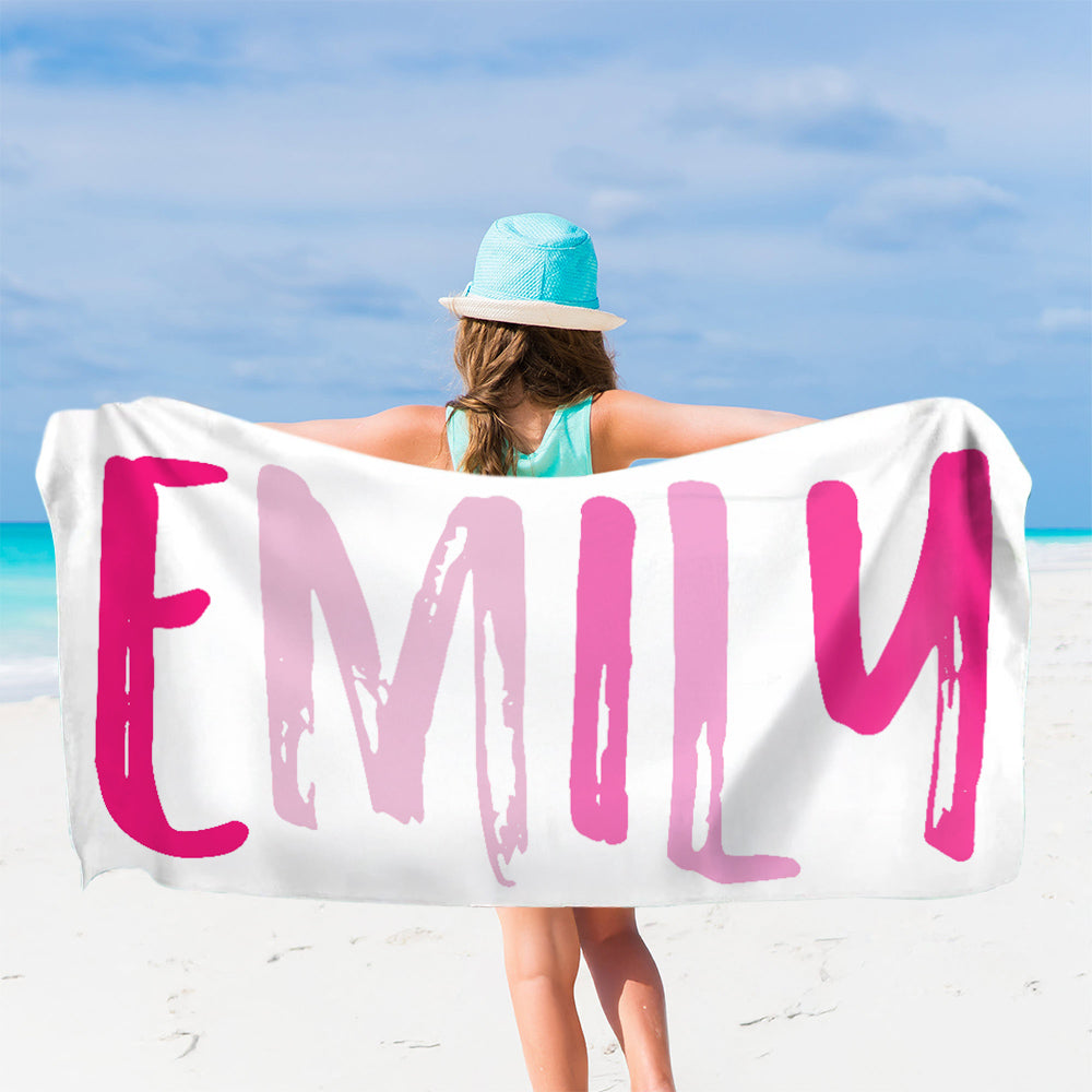 Toalla de playa personalizada con nombre multicolor de gran tamaño y secado rápido Esenciales de viaje Regalo de vacaciones de verano para la familia Amigos