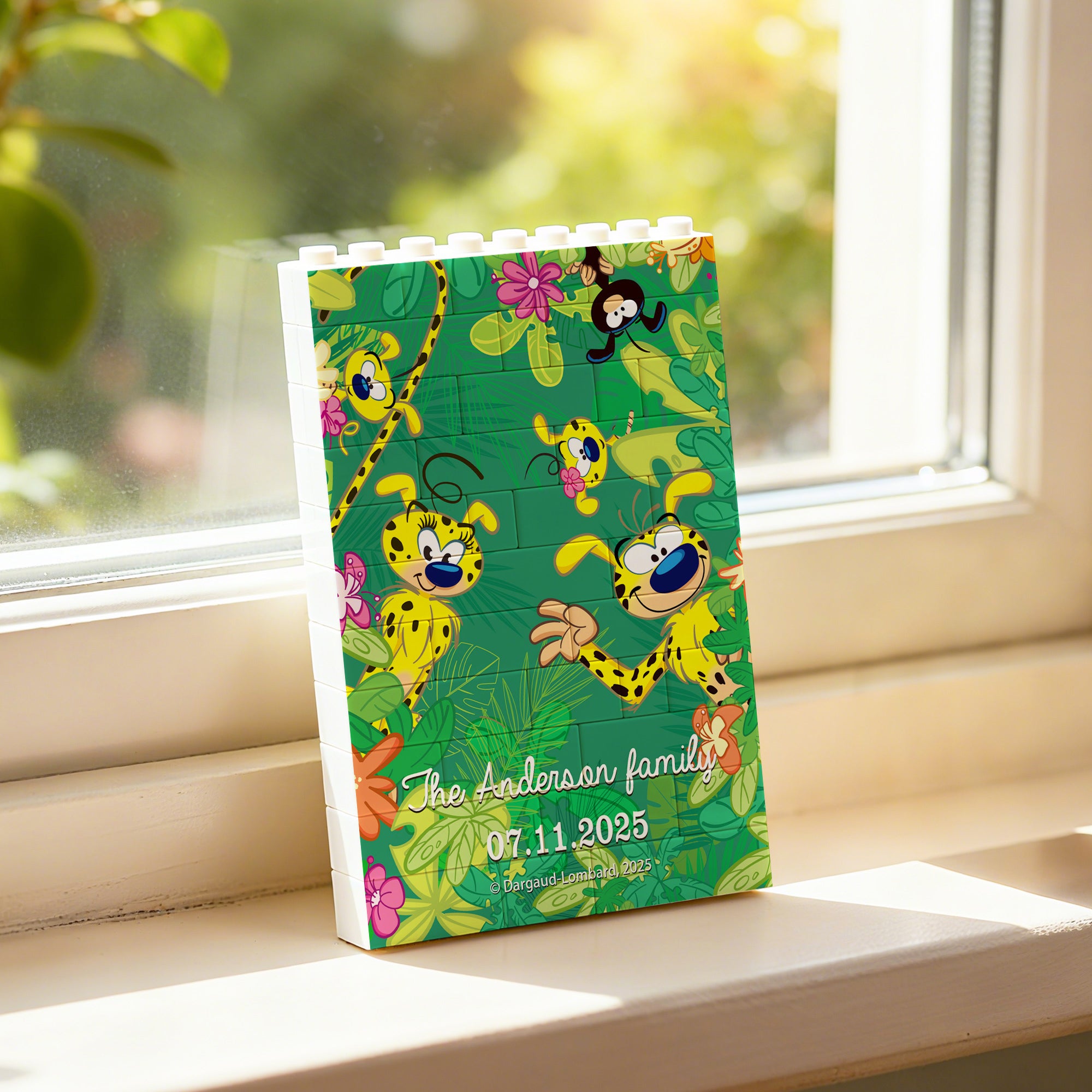 Marsupilami de cola larga personalizado Puzzles de ladrillos de ABS con texto Cumpleaños Aniversario Regalo para Pareja Amigo Familia | Callie × Marsupilami