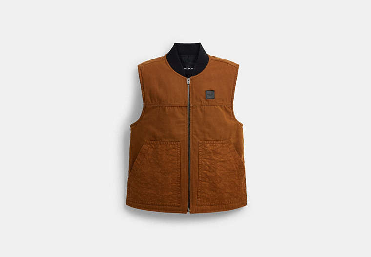 COACH® Men's Chaleco De Trabajo Con Forro Acolchado en Castaño, Talla Mediano | Coton