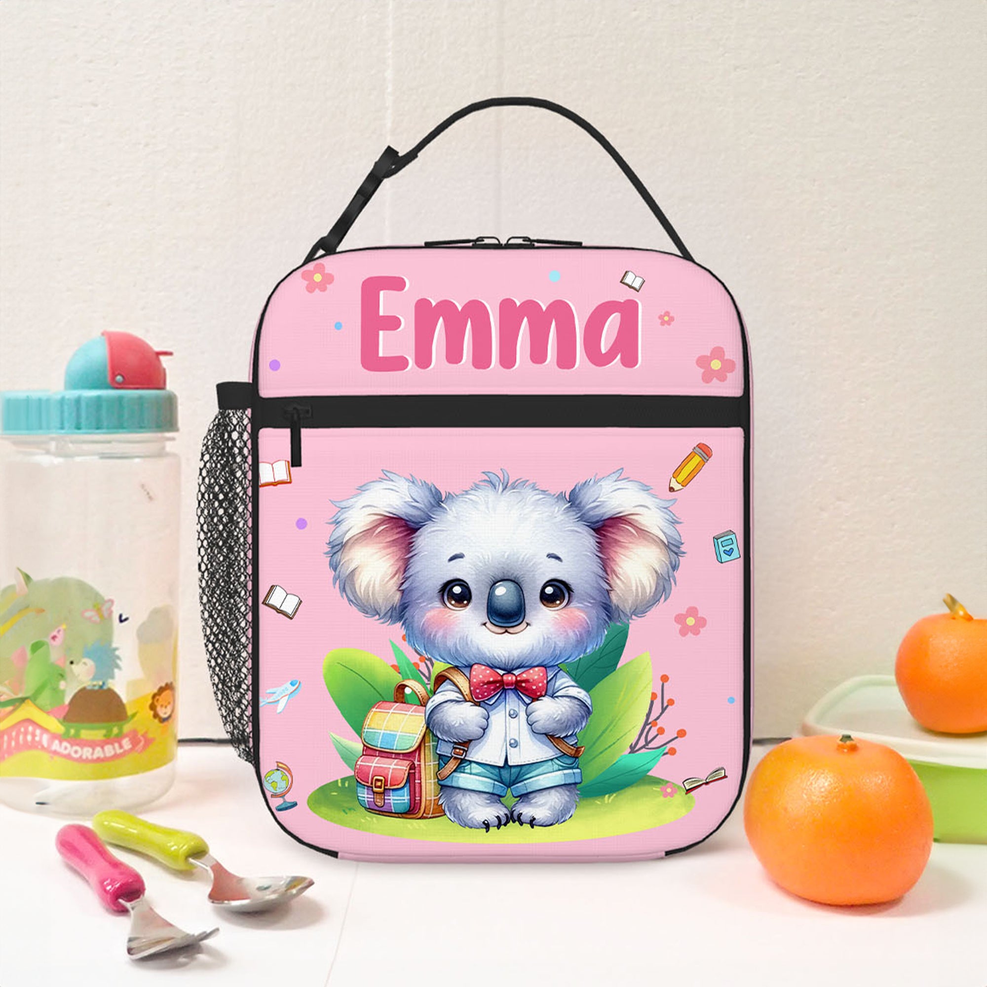 Bolsa de almuerzo aislante personalizada con nombre de animales de dibujos animados Pingüino Koala Regalo de cumpleaños de diario de vuelta al cole para niños Niñas