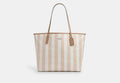 COACH® Women's Bolso Tote City Grande De Lona De Firma Con Franja en Beige | Pvc