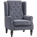Mid Century Arm Chair for Living Room, Velvet Wingback Armchair with Wood Frame Button Tufted Design, Charcoal Grey