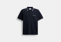 COACH® Men's Polo Con Ribete De Firma En Algodón Orgánico en Azul, Talla Mediano | Coton