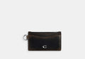 COACH® Men's Tarjetero De Piel Exquisita Con Cremallera en Negro | Cuir