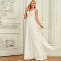 Bridal Wedding Dress White Sleeveless Long V-Neck A-line