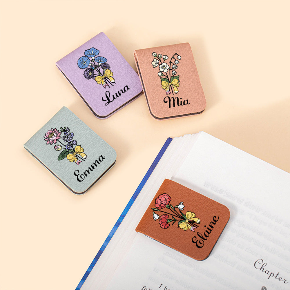 Personalizado lápiz arco nacimiento flor multicolor magnético de cuero de la PU marcapáginas clip con el nombre de cumpleaños de vuelta a la escuela de regalo para los profesores de ratón de bibliotec
