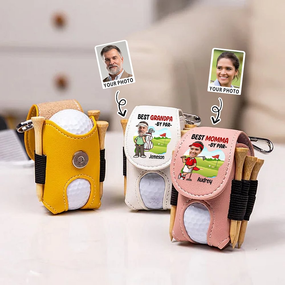 Personalizado Multicolor Cartoon Golf Personaje Foto Cuero Bolsa de Golf Tee Holder con Nombre Día del Padre Cumpleaños Regalo para Golf Lover