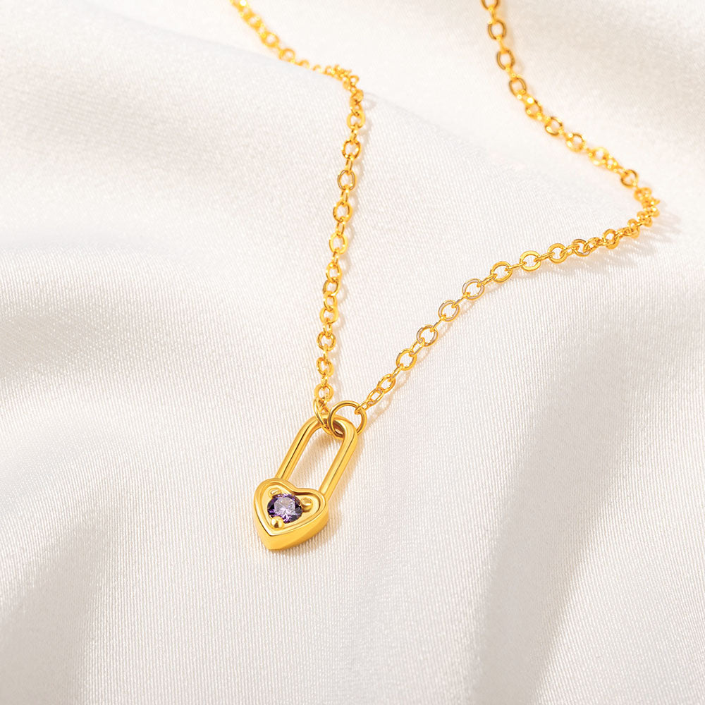 Personalizado Tiny Heart Padlock Collar con piedra de nacimiento Dainty Mujeres Joyería Día de San Valentín Cumpleaños Regalo para ella
