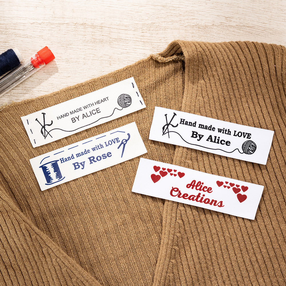 Set de 25 etiquetas personalizadas para coser con lazo de mariposa para ropa, regalo de cumpleaños para amantes de las manualidades DIY Knitting