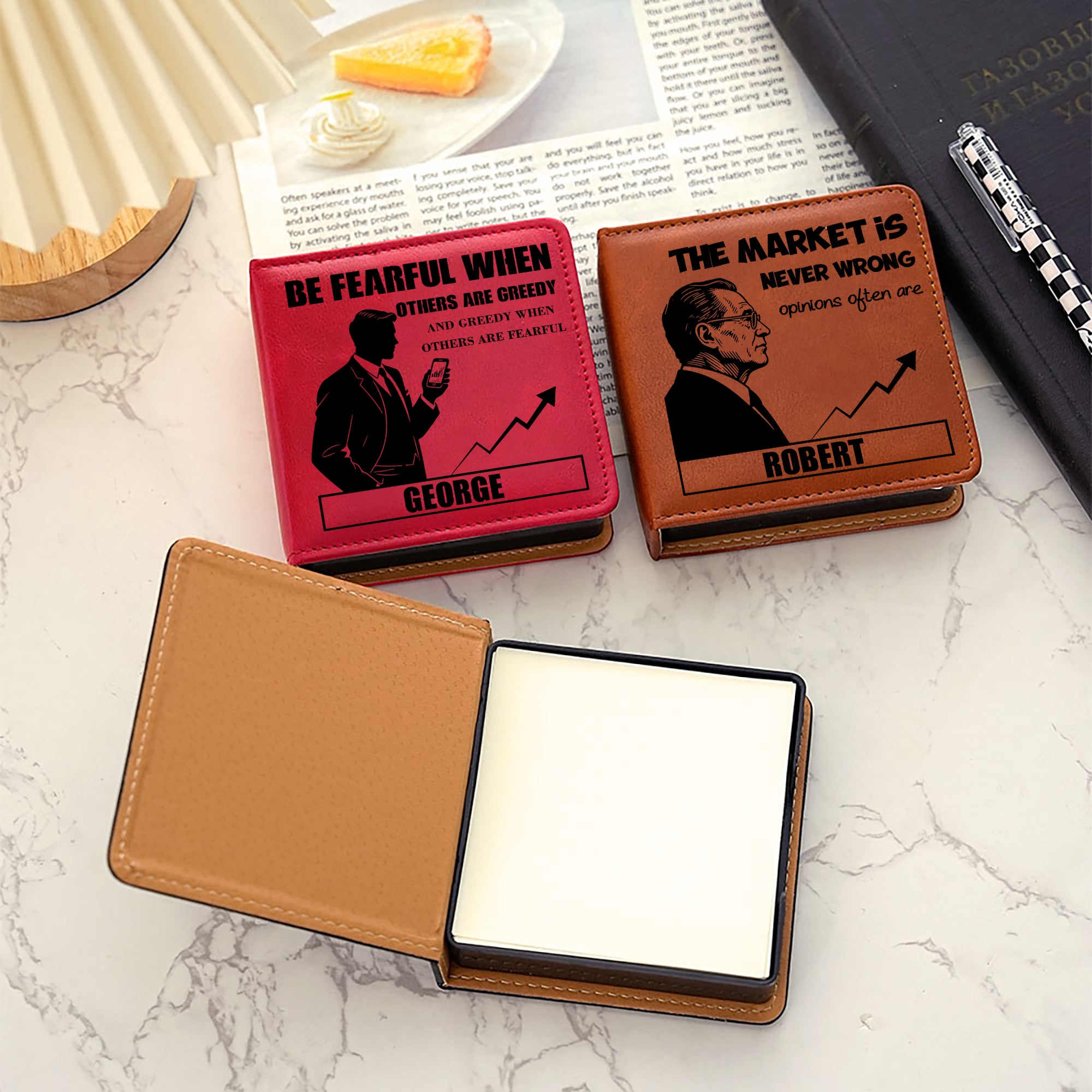 Personalizado Silueta de una persona de diseño de cuero de la PU Sticky Note Holder con nombre y texto Material de Oficina Regalo de cumpleaños para los hombres