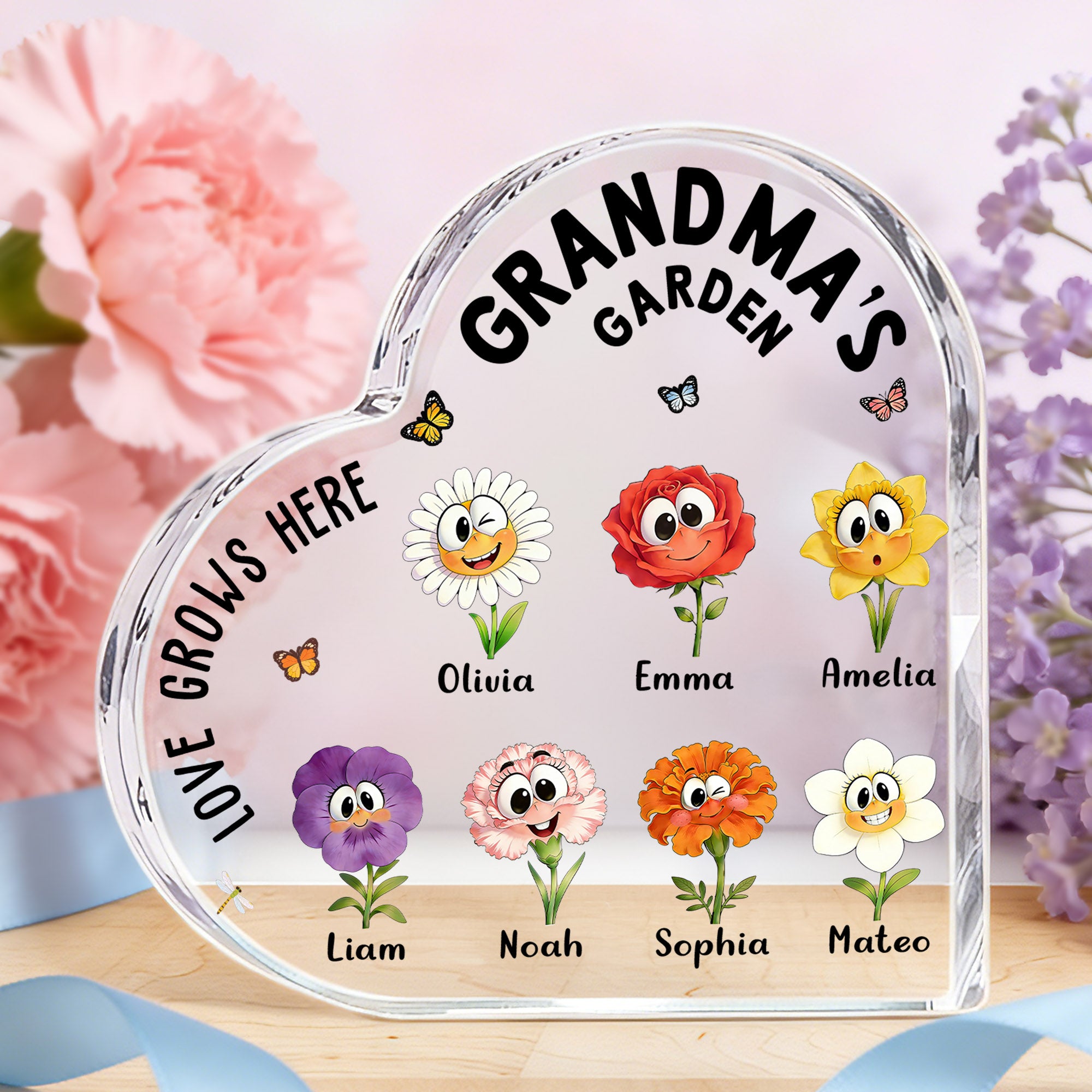 Personalizado lindo 1-16 Nacimiento Flores Placa de acrílico en forma de corazón con el título y el nombre Aniversario Día de la Madre Regalo para Mamás Niños
