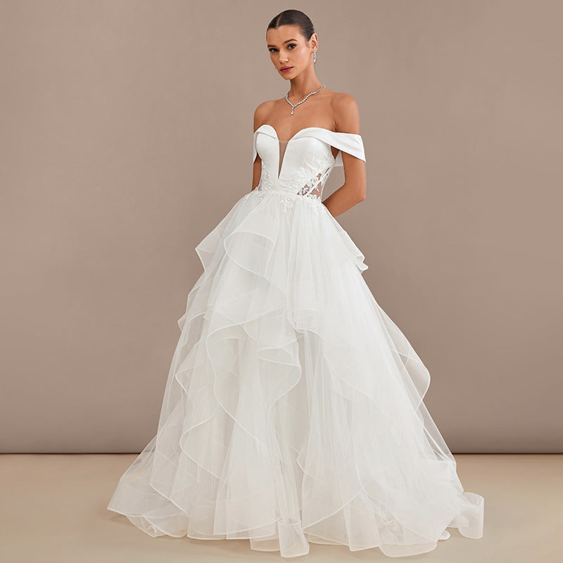 Bridal Wedding Dress Ivory Strapless Long Off the Shoulder Ball-Gown Princess
