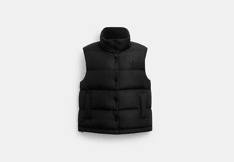 COACH® Women's Chaleco Acolchado en Negro, Talla Mediano | Nylon