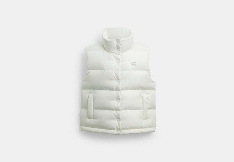 COACH® Women's Chaleco Acolchado en Beige, Talla Mediano | Nylon